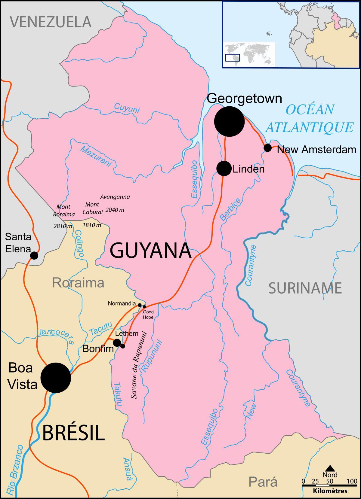 خريطة غيانا موقع على العالم