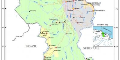 خريطة غيانا عرض 4 الطبيعي المناطق