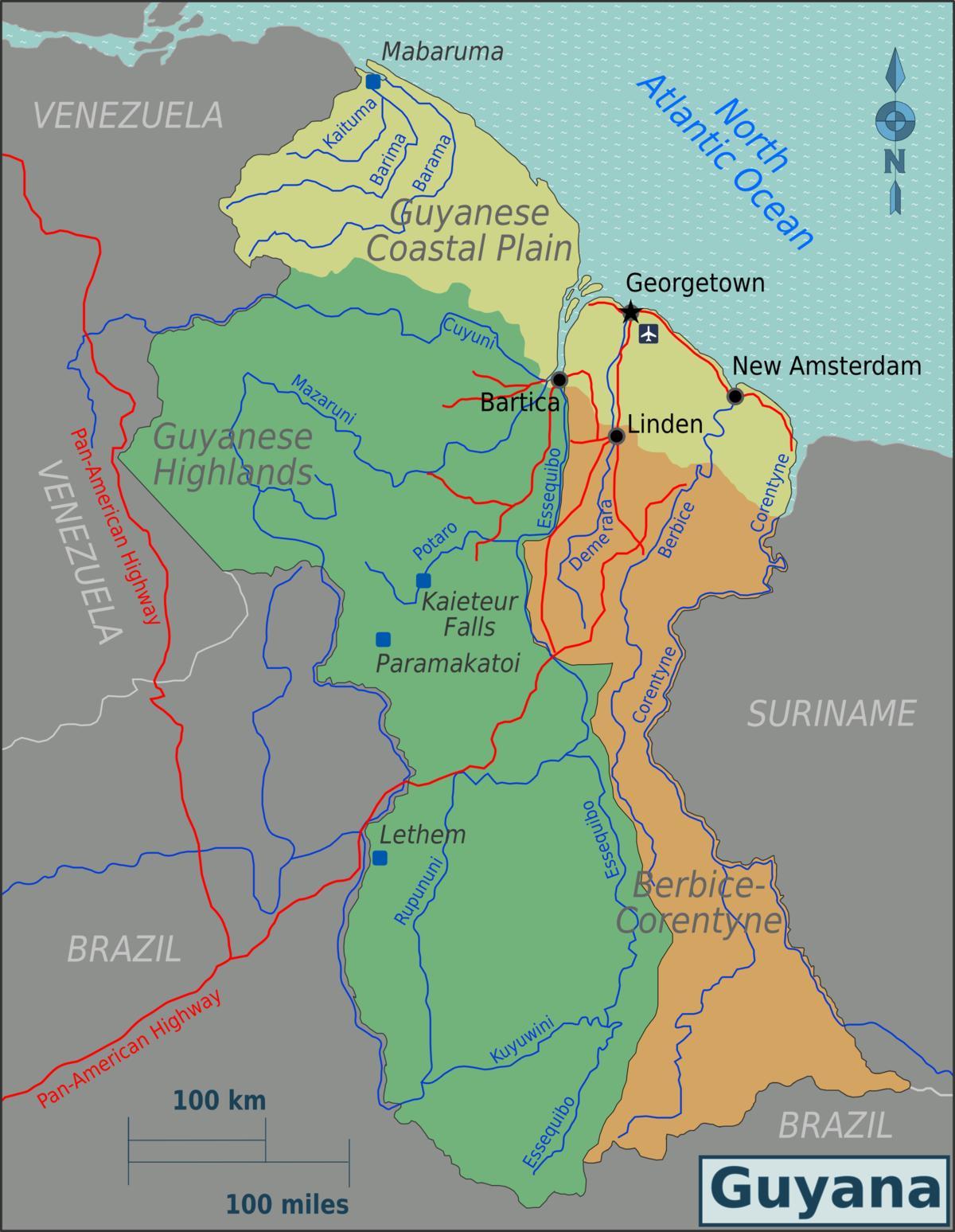 الساحل الشرقي غويانا غيانا خريطة