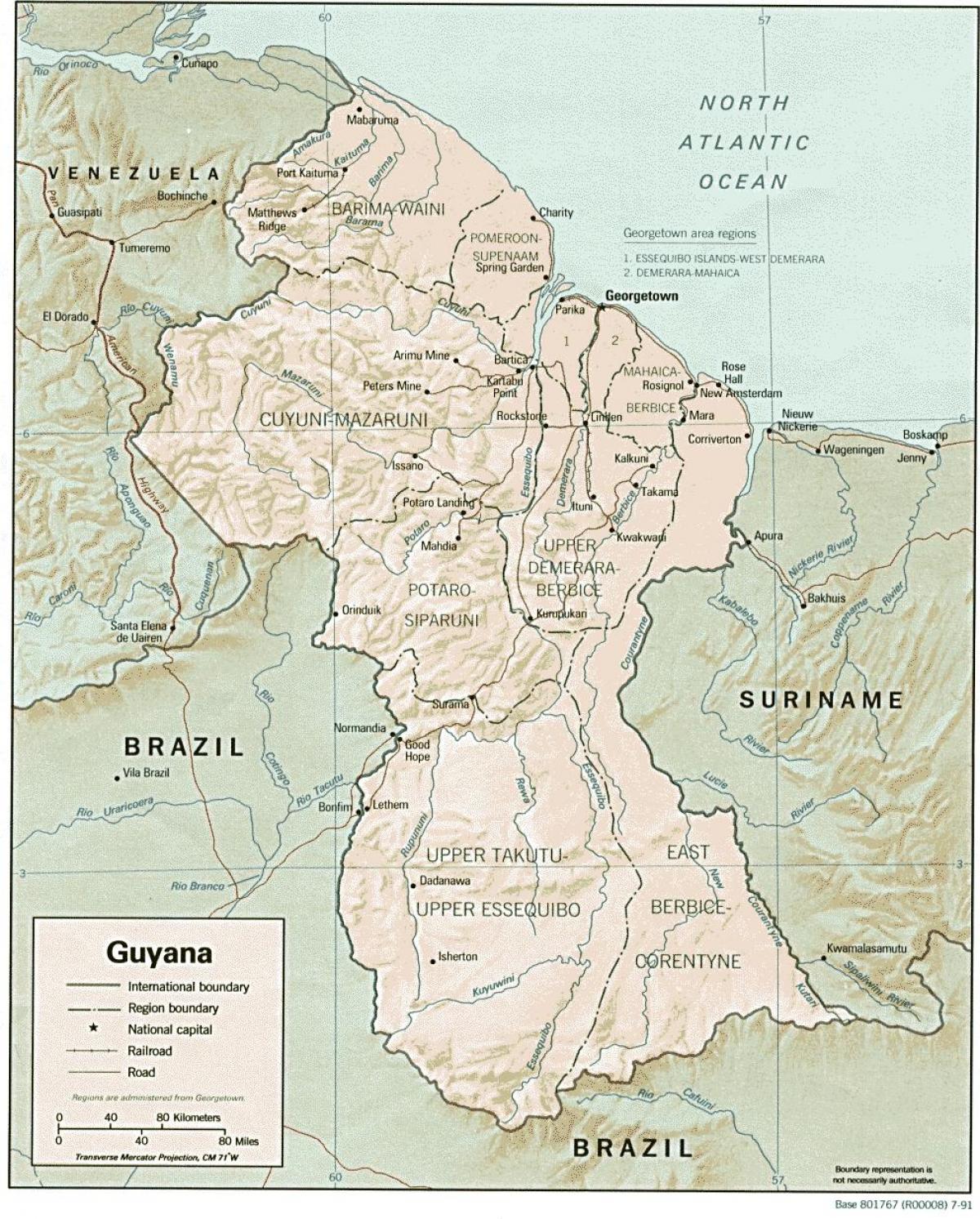 خريطة تبين الهنود الحمر المستوطنات في غيانا